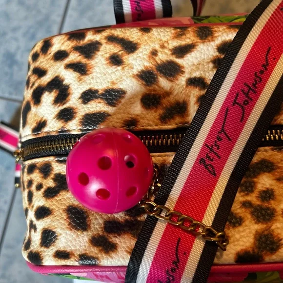 Betsey Johnson Pink and Brown Pickle Ball Bag with Leopard Print - Picture 5 of 16